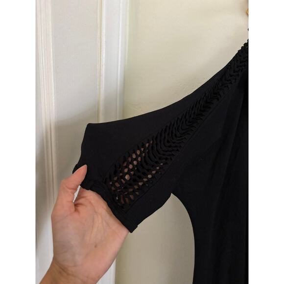 Tart Romper Women's Small Black Shoulder Cut Outs Batwing Sleeves Off Shoulder - Picture 10 of 12